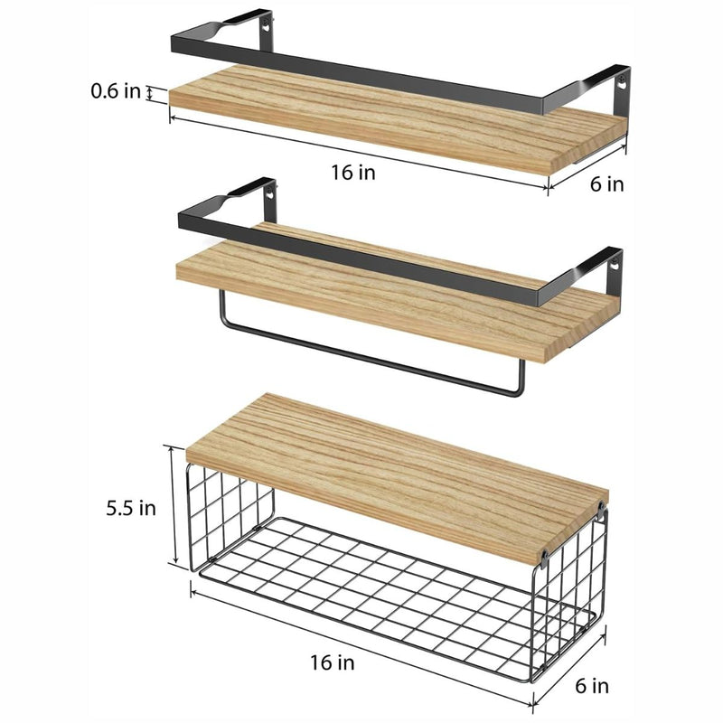 Repisas de pared. Estanterías flotantes (Set de 3 piezas).  Tablillas color madera.