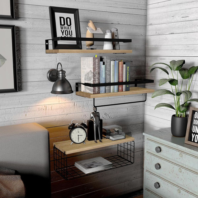 Repisas de pared. Estanterías flotantes (Set de 3 piezas).  Tablillas color madera.