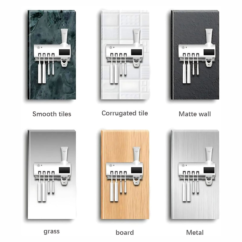 Soporte pared Cepillos de Dientes con Desinfección UV y Dispensador Automático de Pasta Dental. Esterilizador de cepillos de dientes. Organizador