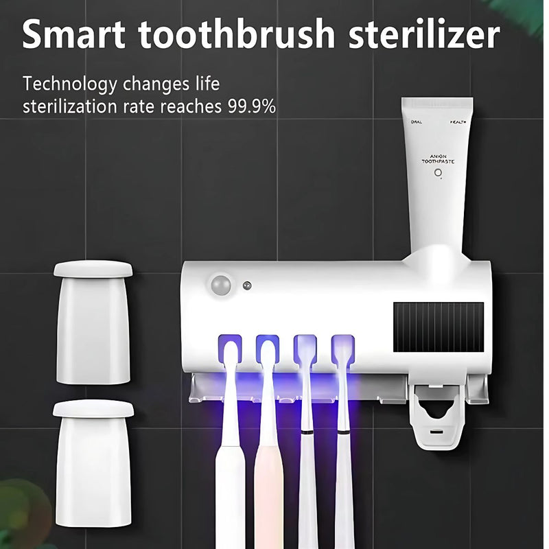 Soporte pared Cepillos de Dientes con Desinfección UV y Dispensador Automático de Pasta Dental. Esterilizador de cepillos de dientes. Organizador