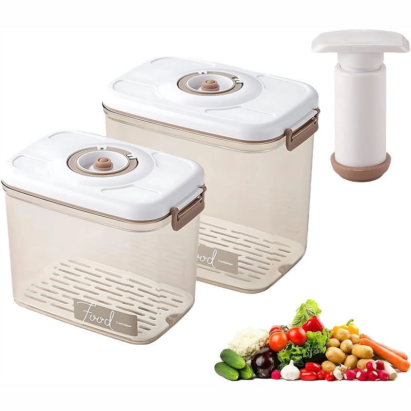 Recipientes Herméticos al Vacío con Bomba Manual. Sin BPA y de Larga Conservación (2.7L y 4.6L). Set de 3 piezas. Vasijas. Cajas de almacenamiento selladas.