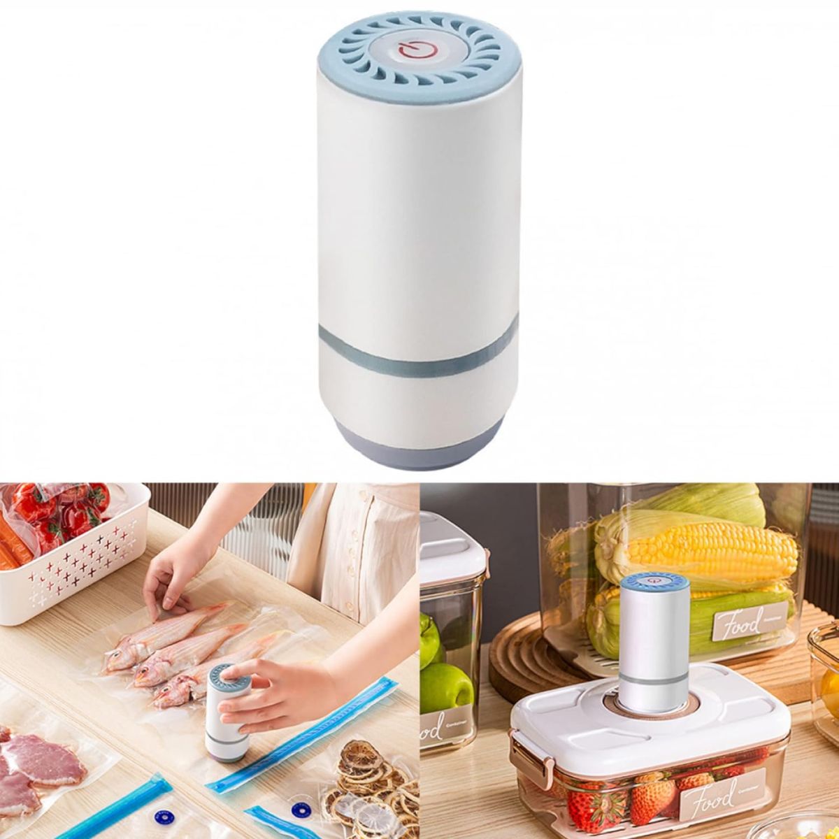 Bomba Sellador al Vacío Portátil e Inalámbrico. USB Recargable, 3W 50-60KPa. Para bolsas y recipientes al vacio