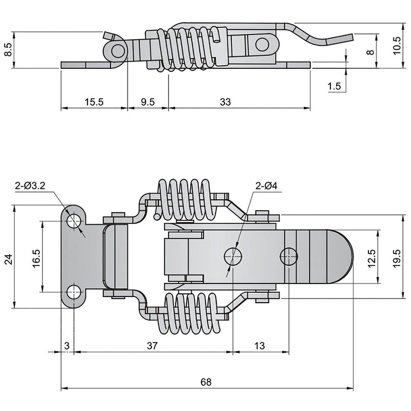 Cerraduras De Palanca Con Resorte. Largo 68Mm/2.7" Ancho 24Mm/0.94" (1 pieza) Cerrojo. Pasador grapa