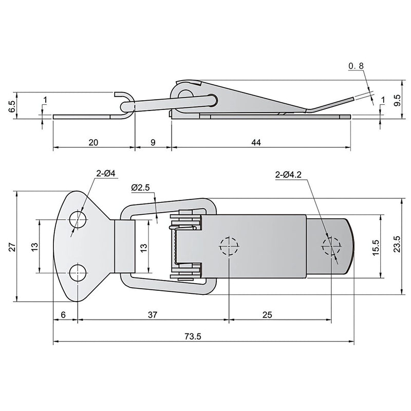 Cerraduras De Palanca Con Resorte. Largo 73.5Mm/2.9" Ancho 27Mm/1.06" (1 pieza) Cerrojo. Pasador grapa