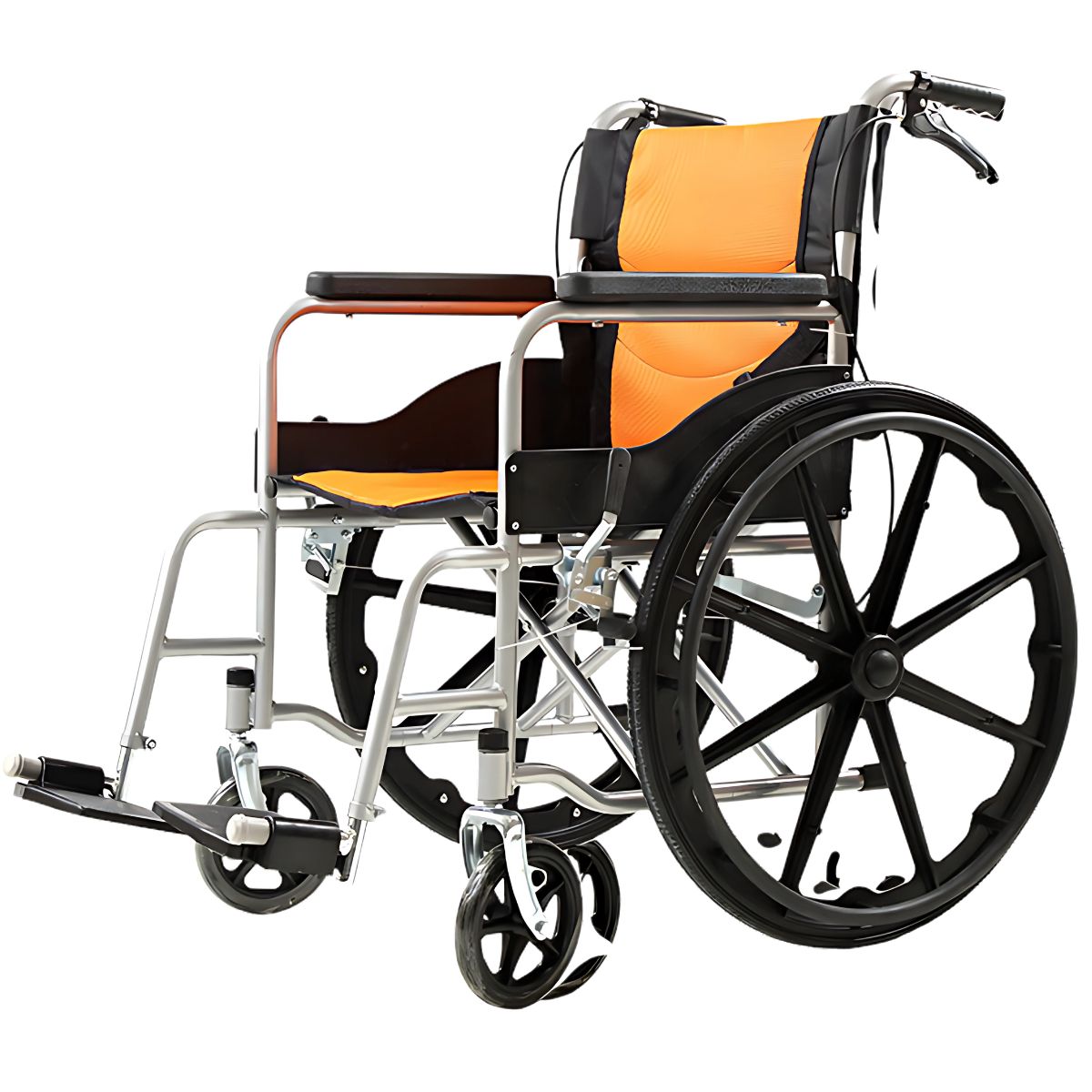 Silla de ruedas plegable de 24”. Soporta hasta 100kg. Multifunción.