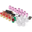 Consumibles boquillas para Antorcha TIG WP-17/18/26. (Kit de 71 piezas). Consumibles de Soldadura en Cobre, pirex transparente y Cerámica. Juego kit
