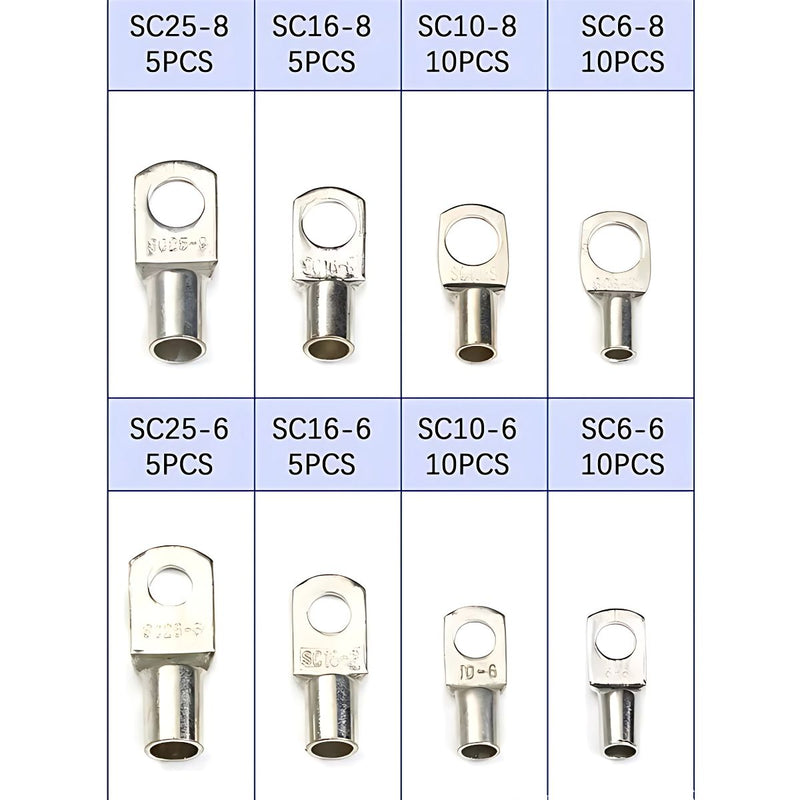 Terminales de Anillo Recubiertos de Cobre SC6-25 para Conexiones Electrónicas. (Juego de 60 piezas). Conjunto de conectores eléctricos.