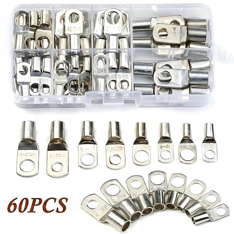 Terminales de Anillo Recubiertos de Cobre SC6-25 para Conexiones Electrónicas. (Juego de 60 piezas). Conjunto de conectores eléctricos.