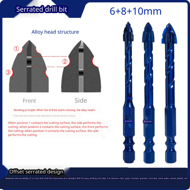Brocas Punta De Flecha Para Vidrio, Azulejos porcelanato  Y Cerámica. (Set De 3 Piezas) 6Mm, 8Mm, 10Mm.