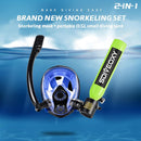 Mascara de buceo con tanque oxigeno de 0.5L. Incluye bomba manual aire comprimido. Kit de snorkel. (Tanque color verde) scuba  6 y 10 minutos de respiración