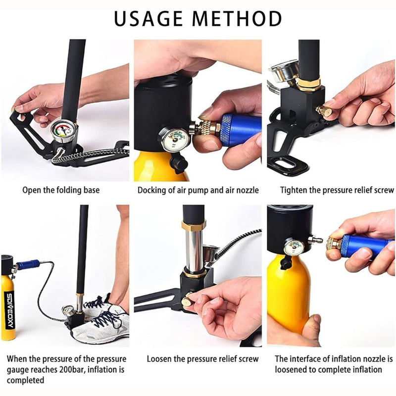 Mascara de buceo con tanque oxigeno de 0.5L. Incluye bomba manual aire comprimido. Kit de snorkel. (Tanque color verde) scuba  6 y 10 minutos de respiración