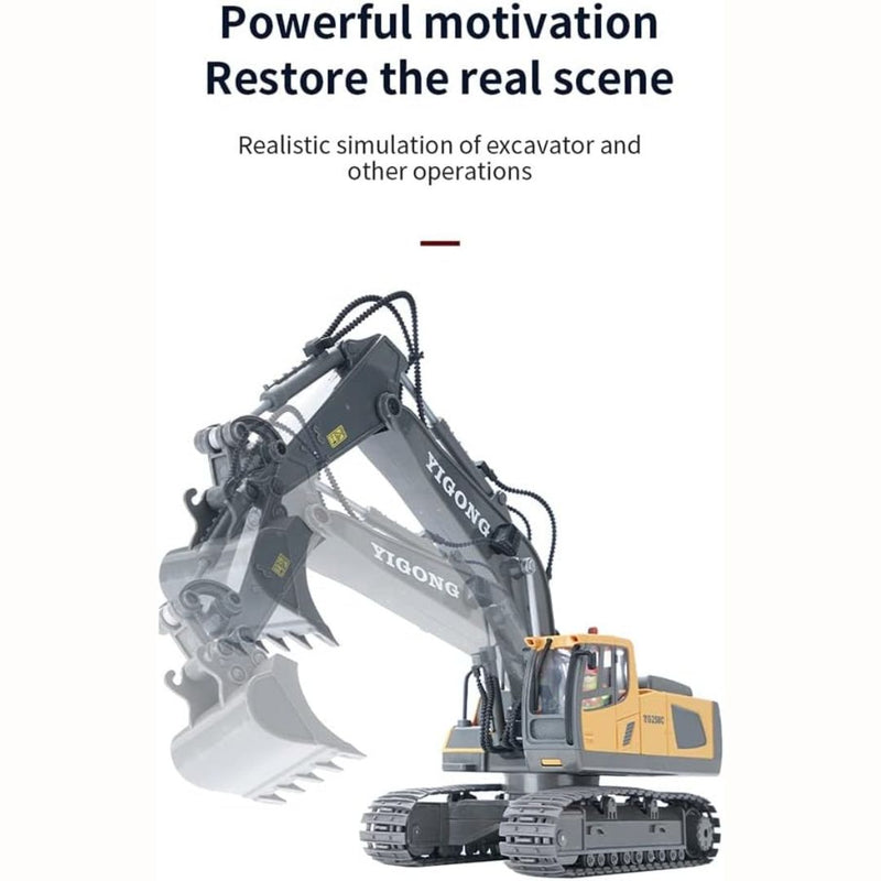 Excavadora a control remoto. Juguete para niños. De 11 canales con brazo móvil y rotación 680°.