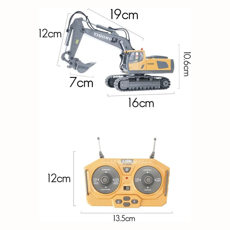 Excavadora a control remoto. Juguete para niños. De 11 canales con brazo móvil y rotación 680°.