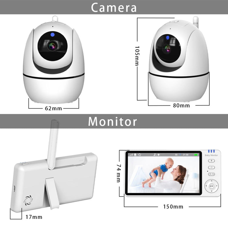 Monitor de video para Bebe 5''con visión nocturna HD. Videovigilancia con radio para niños. Baby Cam.