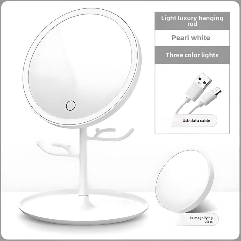 Espejo de Maquillaje con luz LED. Tocador con Carga USB-C y Espejo Aumento x5 Desmontable. Espejo cosmético iluminado. Color blanco.