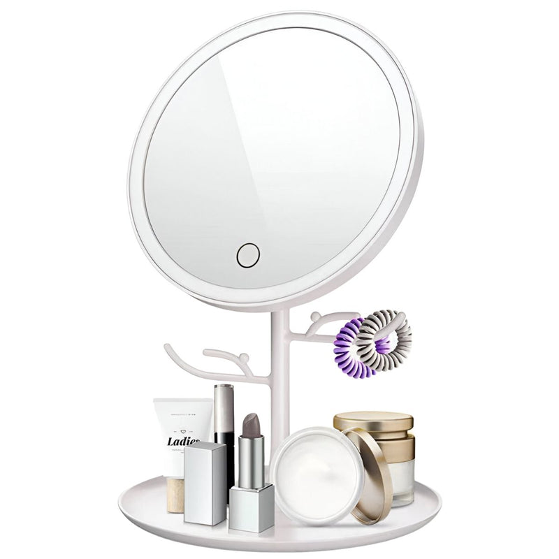 Espejo de Maquillaje con luz LED. Tocador con Carga USB-C y Espejo Aumento x5 Desmontable. Espejo cosmético iluminado. Color blanco.