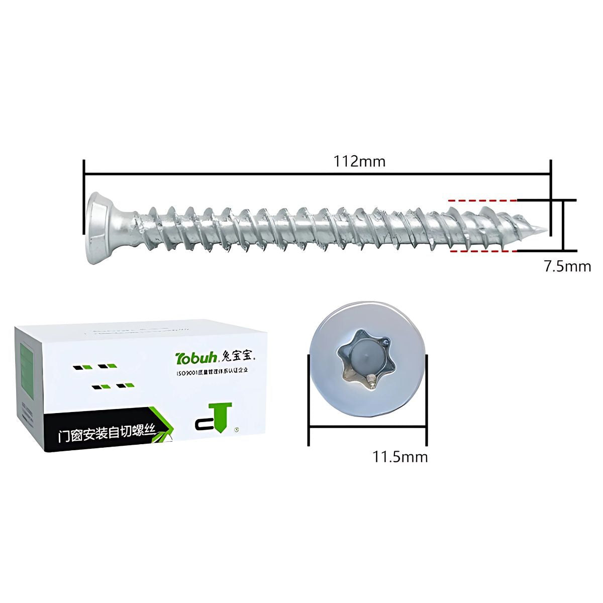 Tornillos para concreto cemento 4" x 7.5 mm. TorxBig Head 7.5x112mm. Caja con 150 unidades. (Autoperforantes). Ideal para puertas y ventanas.