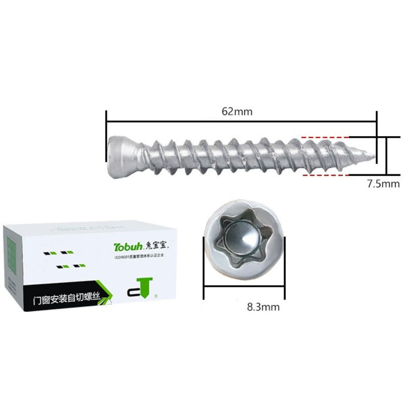 Tornillos para concreto cemento 2 1/2" x 7.5 mm. Torx Small Head 7.5x62mm. Caja con 250 unidades (Autoperforantes). Ideal para puertas y ventanas.