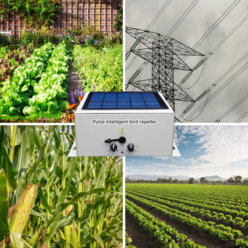Repelente de Aves con Panel Solar. Ahuyentador de pájaros con ruido de Doble Frecuencia 8 kHz a 55 kHz. Ideal para proteger cultivos. Espantapajaros.