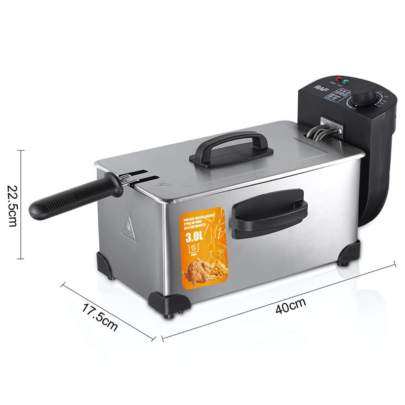 Freidora electrica con aceite Deep Fryer 3L de acero inoxidable. 1500W Rango de 0 a 190°C. 110V