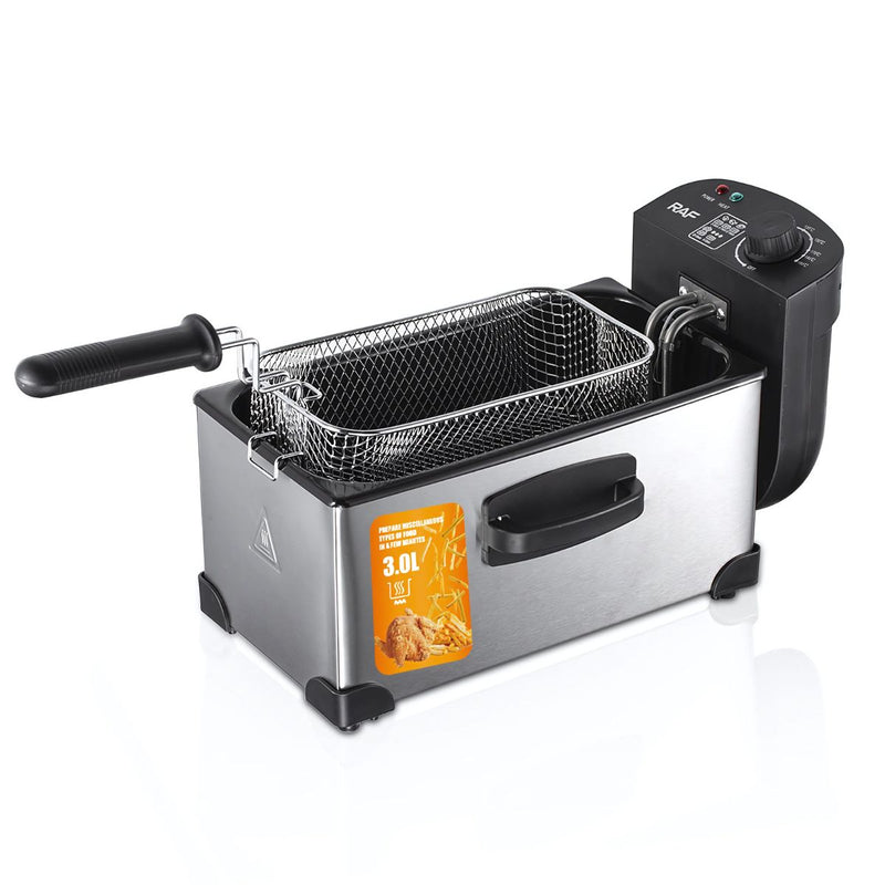 Freidora electrica con aceite Deep Fryer 3L de acero inoxidable. 1500W Rango de 0 a 190°C. 110V