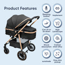 Coche de Bebé 3 en 1 Reclinable. Moisés, Silla de Paseo y Asiento de Auto. Cochecito carguero con sobrilla. Color negro. Carreola