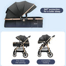 Coche de Bebé 3 en 1 Reclinable. Moisés, Silla de Paseo y Asiento de Auto. Cochecito carguero con sobrilla. Color negro. Carreola