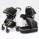 Coche de Bebé 3 en 1 Reclinable. Moisés, Silla de Paseo y Asiento de Auto. Cochecito carguero con sobrilla. Color negro. Carreola