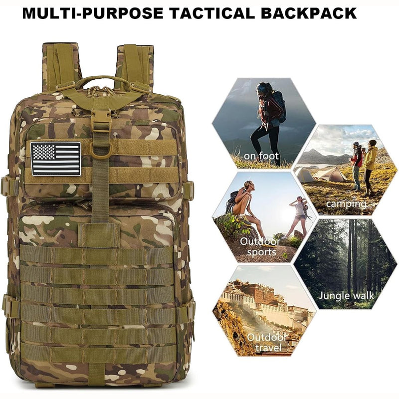 Mochila táctica militar de 45L. Backpack con sistema MOLLE. Bolso impermeable y resistente. Morral