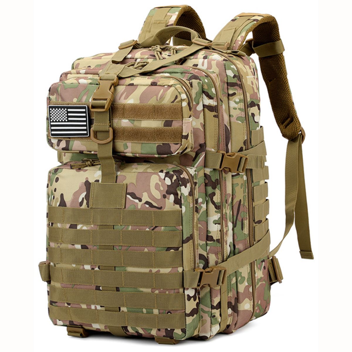 Mochila táctica militar de 45L. Backpack con sistema MOLLE. Bolso impermeable y resistente. Morral