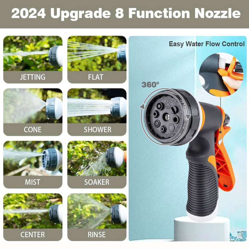 Manguera de acero inoxidable para jardín 75FT (22.5M). Con boquilla multifunción. Manguera de agua resistente.