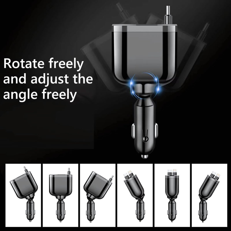 Cargador de Auto 5-en-1 con USB 3.1 y Tipo C . Carga Rápida Universal para celulares y otros Dispositivos. Cargador de carro para celular. Cable 100W