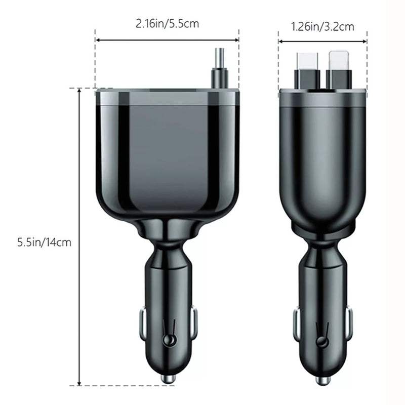 Cargador de Auto 5-en-1 con USB 3.1 y Tipo C . Carga Rápida Universal para celulares y otros Dispositivos. Cargador de carro para celular. Cable 100W