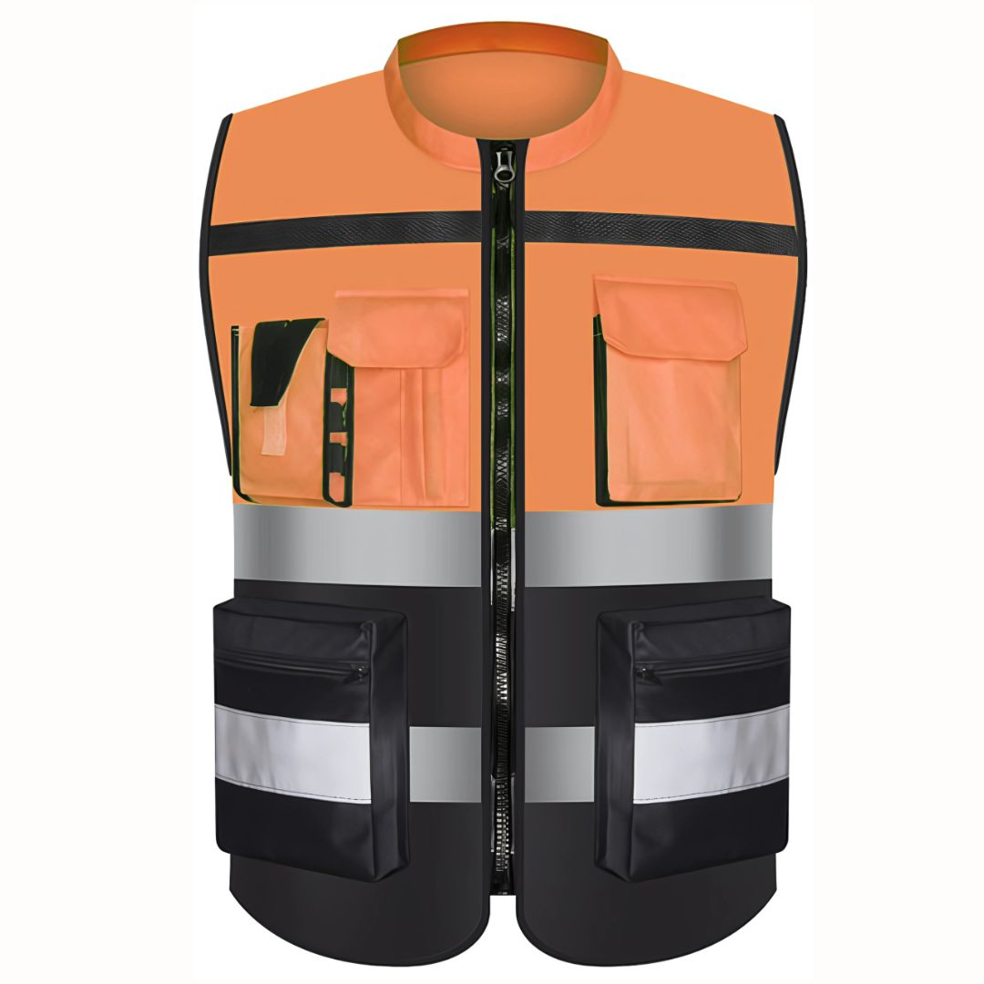 Chaleco Reflectivo De Seguridad. Con zipper y bolsillos. Color naranja. Talla única.