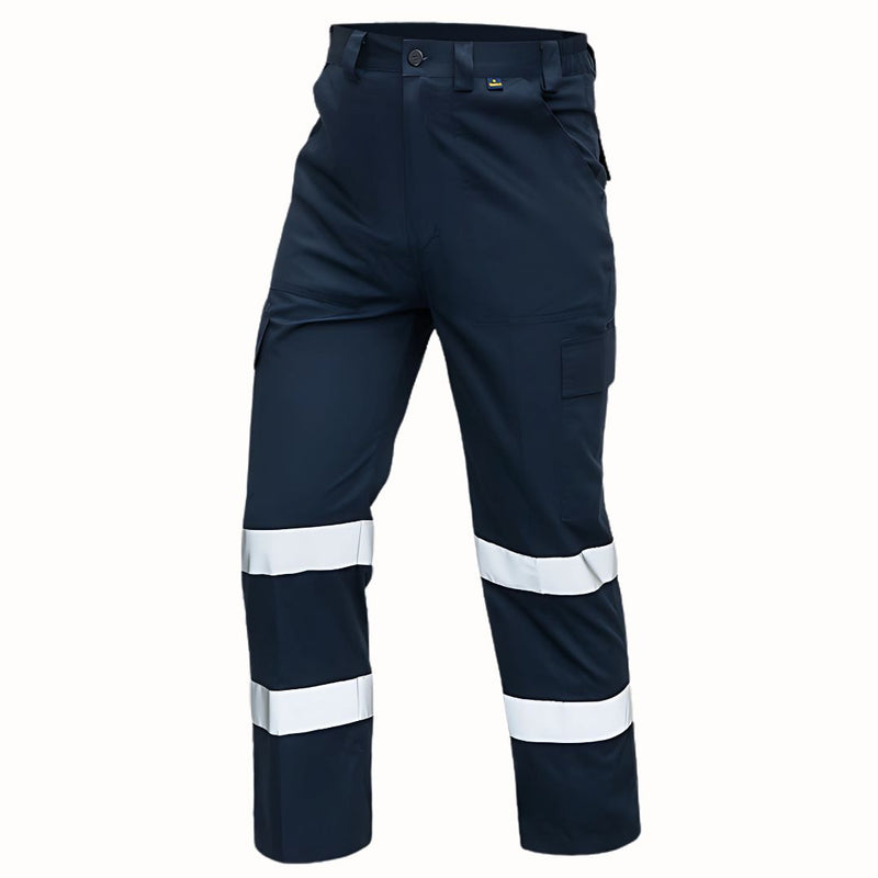 Pantalón de seguridad con cintas reflectivas. (Talla 2XL/180) Pantalones de trabajo para hombre. Color azul oscuro.