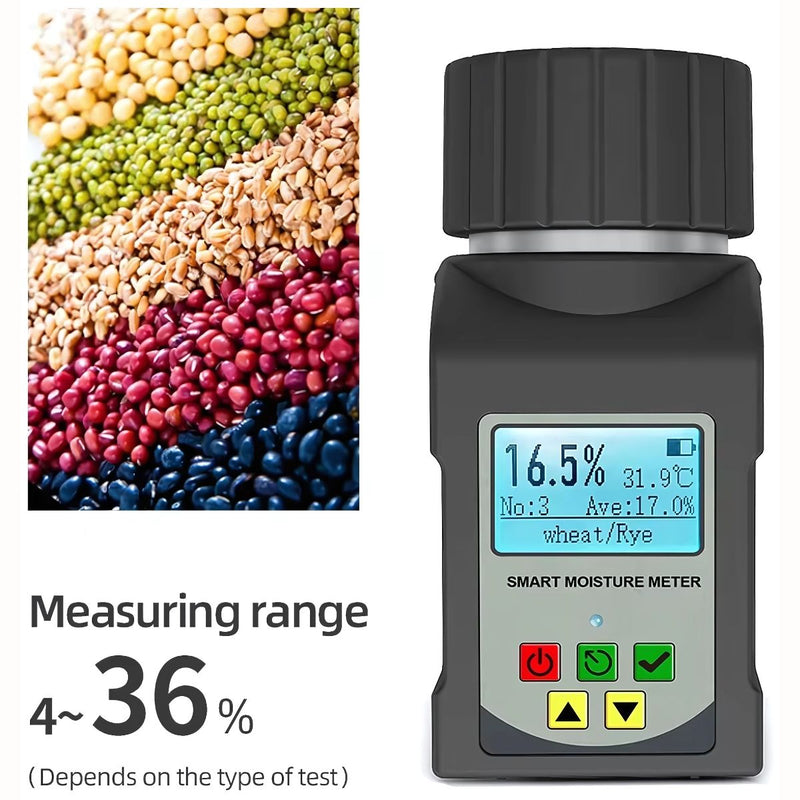 Medidor de Humedad para Granos café Profesional. Compatible con 25 Tipos de Granos, Alta Precisión y Pantalla LCD. Café, arroz, trigo, maíz, soya, cebada, avena etc