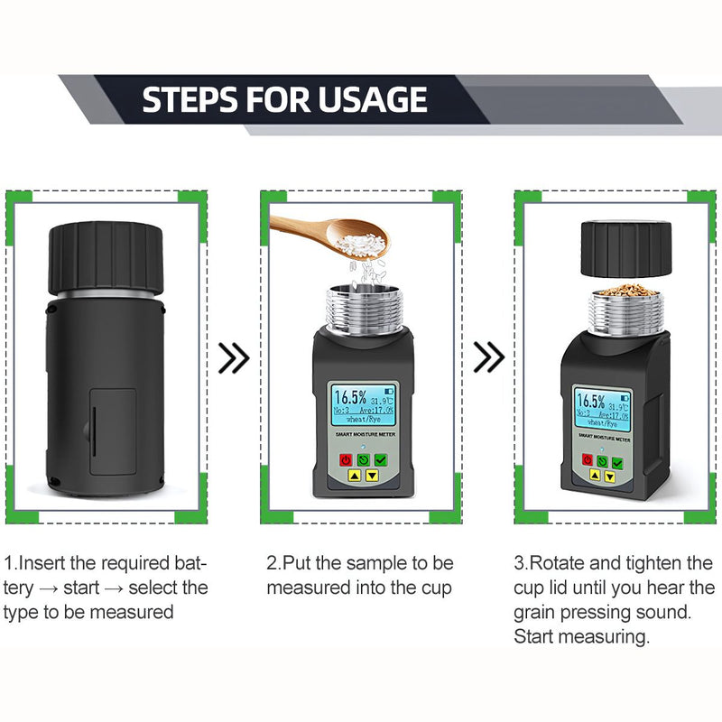 Medidor de Humedad para Granos café Profesional. Compatible con 25 Tipos de Granos, Alta Precisión y Pantalla LCD. Café, arroz, trigo, maíz, soya, cebada, avena etc