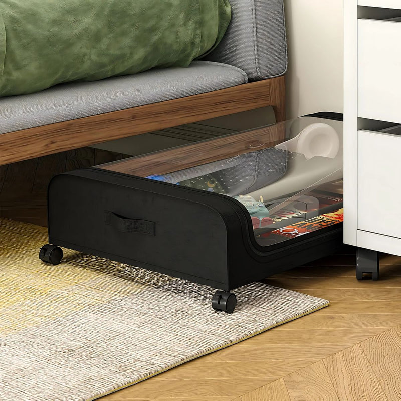 Organizador de Ropa Zapatos Bajo Cama Con Ruedas. Cajón de Almacenaje 31.5 x 17.3 x 6.3”. Caja almacenamiento con ventana transparente
