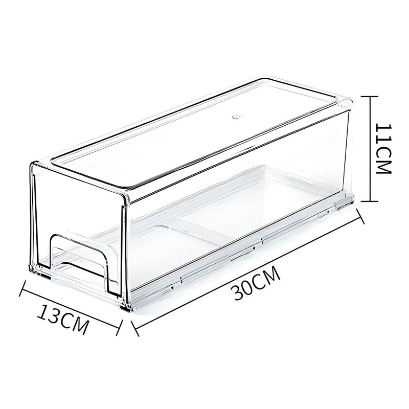 Organizador de Nevera Transparente Mediana. Gaveta de Almacenamiento para Alimentos (30 x 21.5 x 15 cm). Caja de acrilico para refrigerador