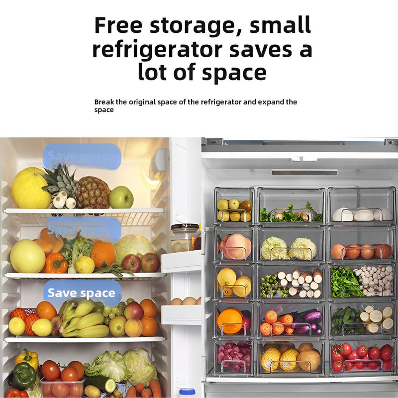 Organizador de Nevera Transparente Extragrande. Gaveta de Almacenamiento para Alimentos (30 x 21.5 x 15 cm). Caja de acrilico para refrigerador