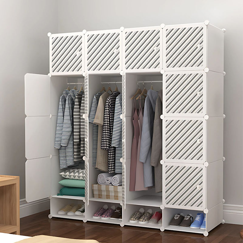 Armario de 16 puertas y 4 repisas inferiores. Con colgador de ropa. Estante de almacenamiento. Closet organizador. Estantería. 165x147x47cm Guardaropa