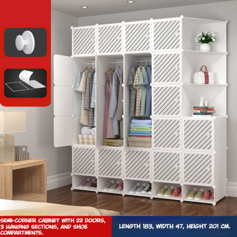 Armario de 22 puertas, 3 repisas esquinera y 5 repisas inferiores. Con colgador de ropa. Estante de almacenamiento. Closet organizador. Estantería. 201x183x47cm