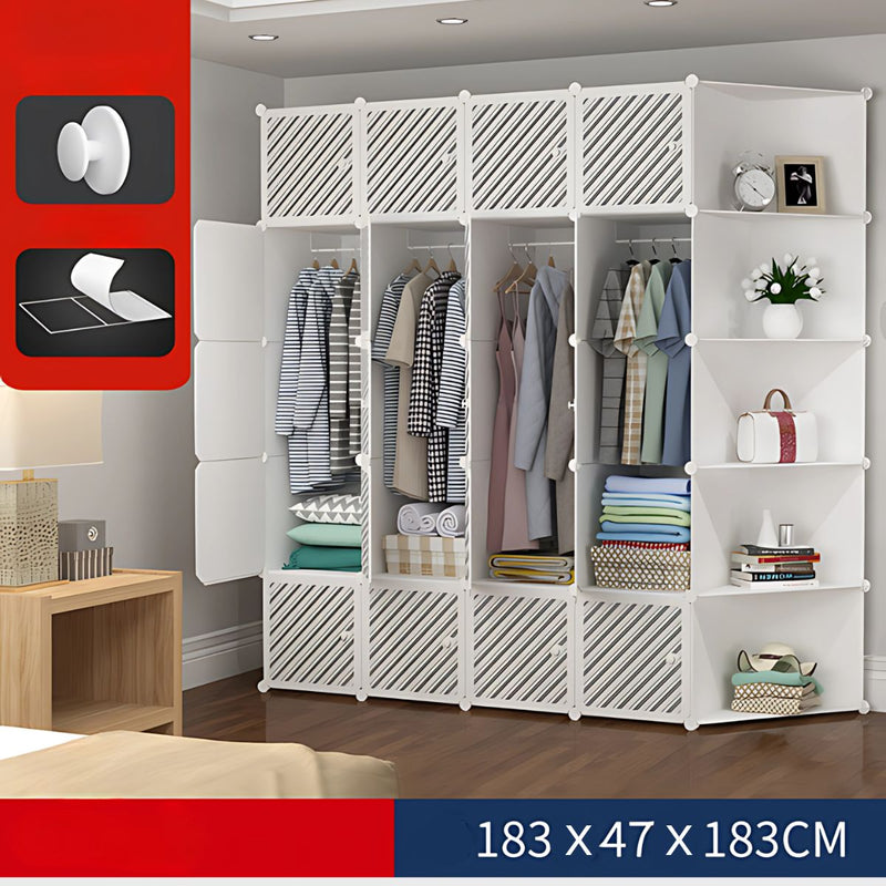 Armario de 20 puertas, 5 repisas esquinera y 5 repisas inferiores. Con colgador de ropa. Estante de almacenamiento. Closet organizador. Estantería. 183x183x47