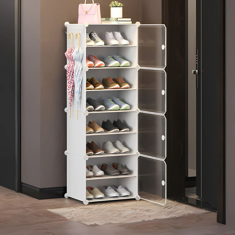 Organizador de Zapatos de 1 columna 8 Niveles con Puertas Transparentes. Zapatero Compacto y Moderno para Hogar. 44x127x31cm.