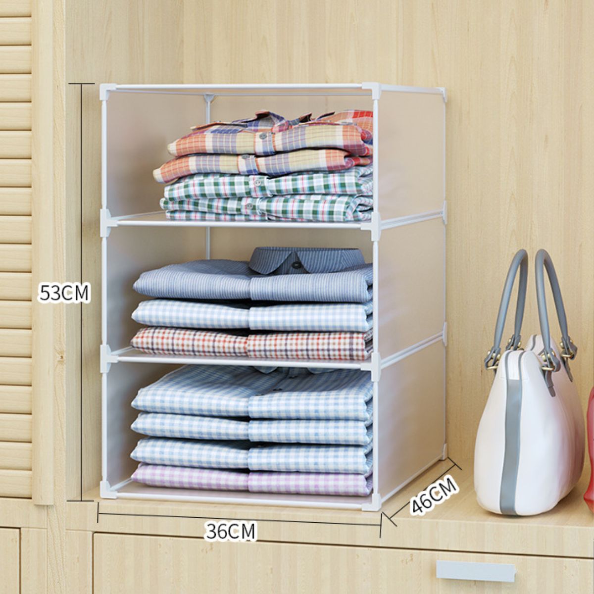 Organizador de Closet Baño Toallas. Estantes Apilables para Armario Lavandería. 1 columnas 3 capas. 47x55x37cm.