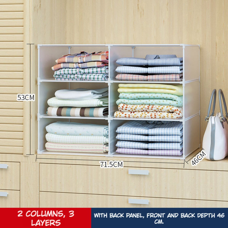Organizador de Closet Baño Toallas. Estantes Apilables para Armario Lavandería. 2 columnas 3 capas. 73x55x47cm.