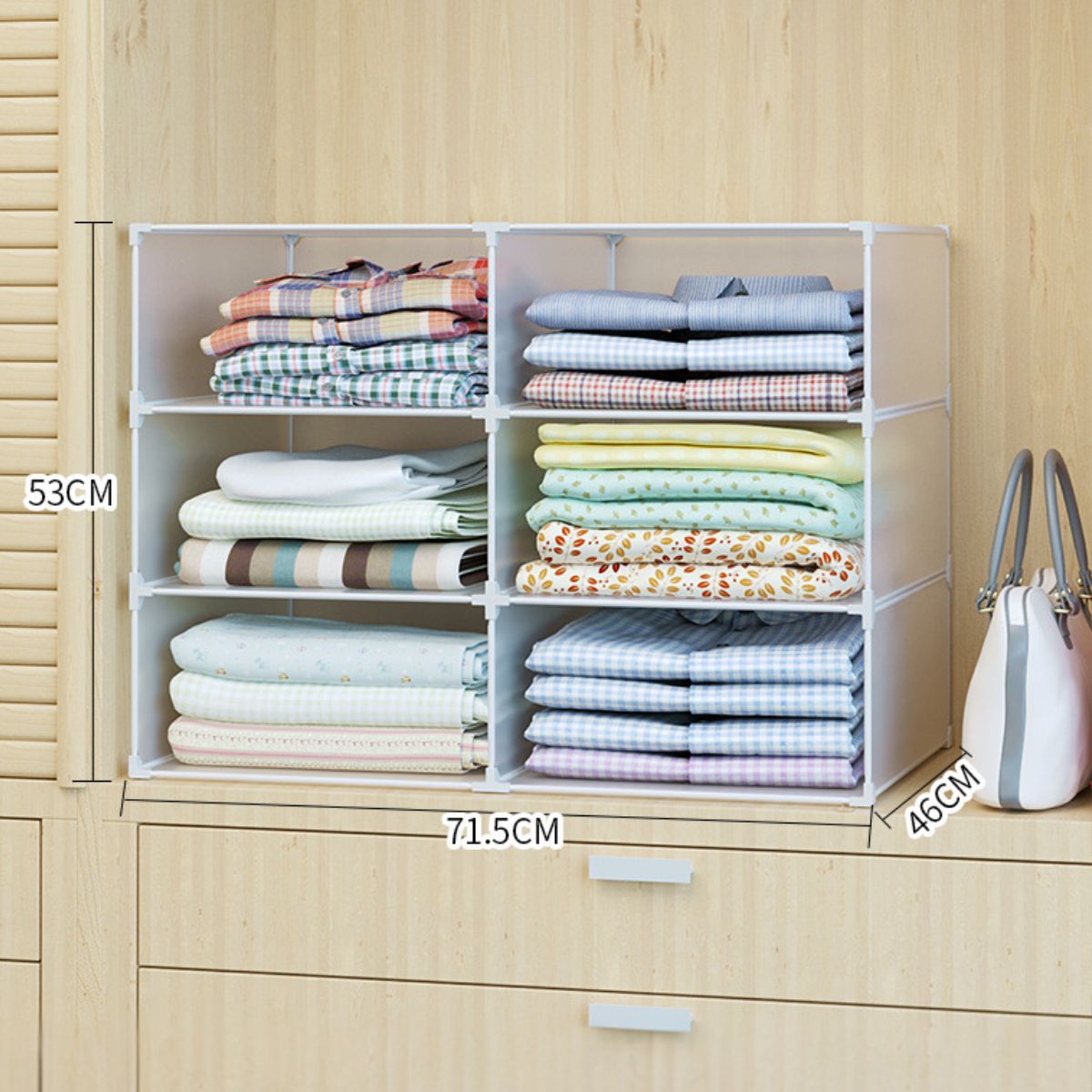 Organizador de Closet Baño Toallas. Estantes Apilables para Armario Lavandería. 2 columnas 3 capas. 73x55x47cm.