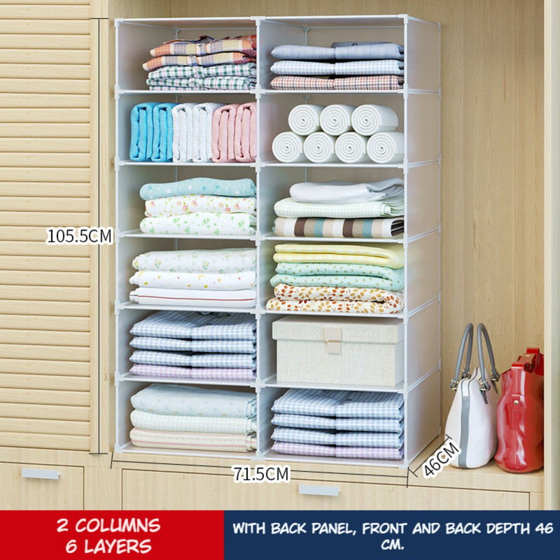 Organizador de Closet Baño Toallas. Estantes Apilables para Armario Lavandería. 2 columnas 6 capas. 73x108x47cm.
