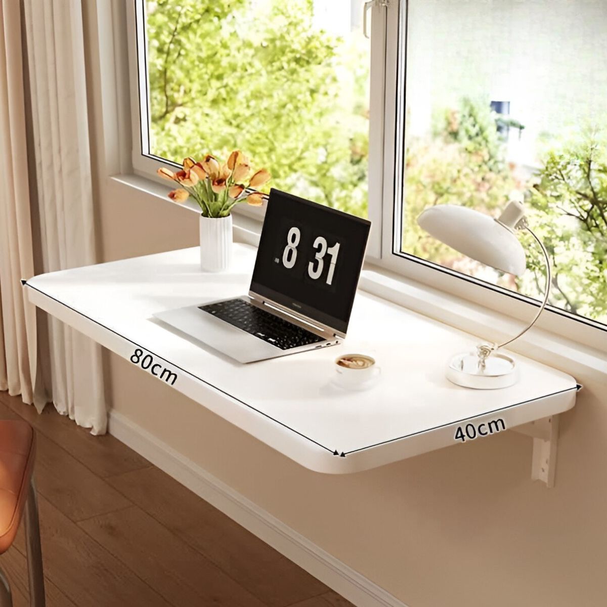 Mesa De Pared Plegable. 80Cm X 40Cm Color Blanco. Escritorio Plegable Montado En Pared. Mesón Flotante. Repisa.