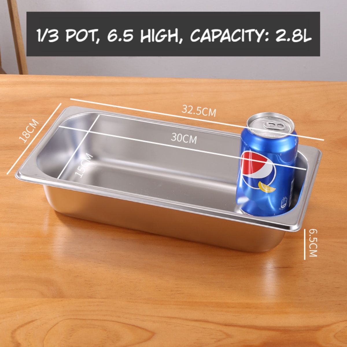 Bandejas GN de Acero Inoxidable para Buffet Hoteles Restaurantes Catering Gn 1/3. (No incluye Tapa) 2.8L. Gastronorm